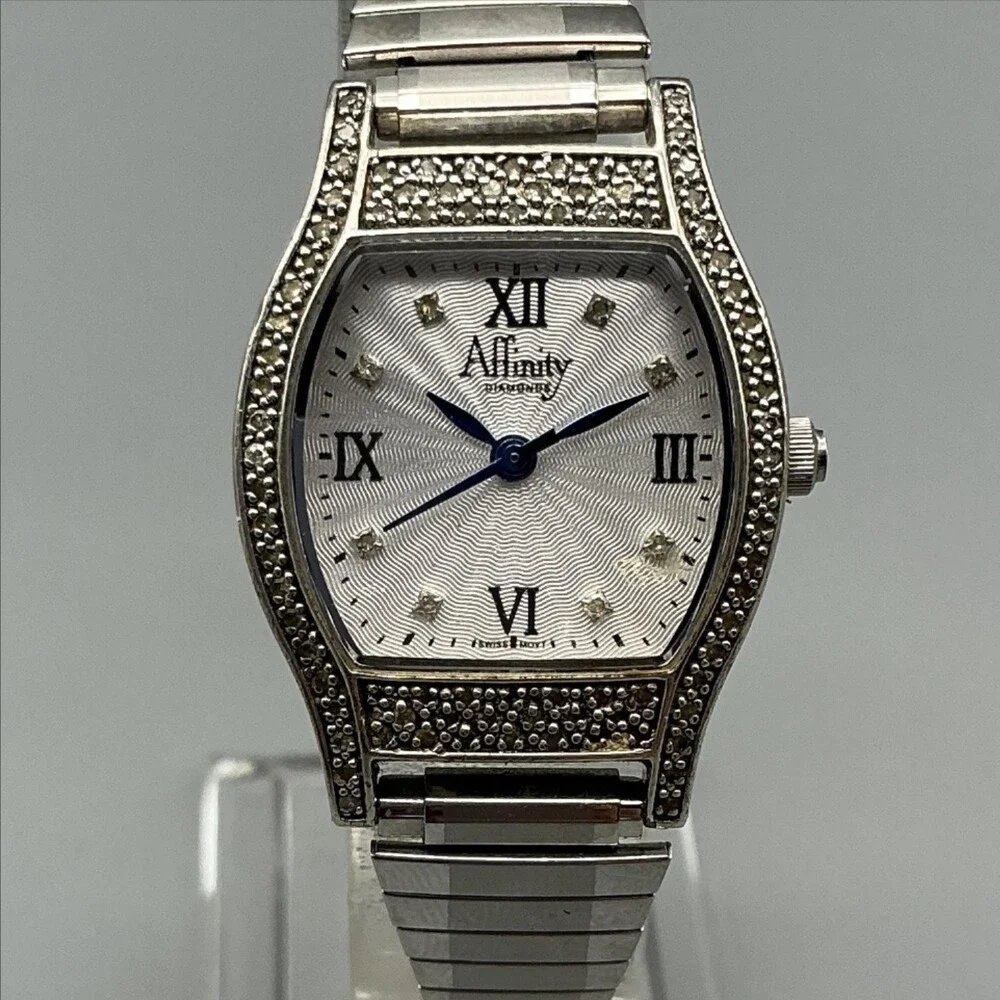 Affinity Diamonds Womens Watch 24mm Silver Tone Diamond Bezel Swiss New Battery